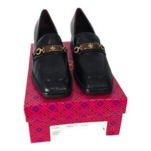 Tory Burch Perrine Heel Loafer Perfect Black Goat Leather Stacked Heel 10.5 NEW
